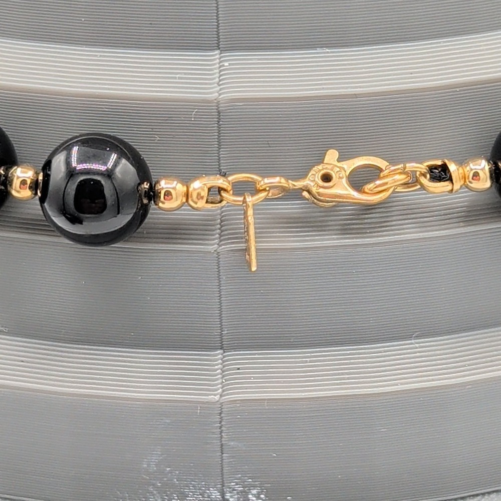 Vintage Monet Black Beaded Choker Necklace Gold Tone Spacers 15" - Picture 11 of 13